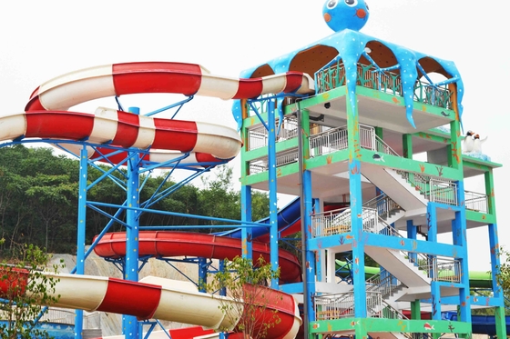 Diapositiva del parque de la aguamarina, altura interior de los toboganes acuáticos los 6m de la fibra de vidrio del juego de la familia para el parque modificado para requisitos particulares del agua