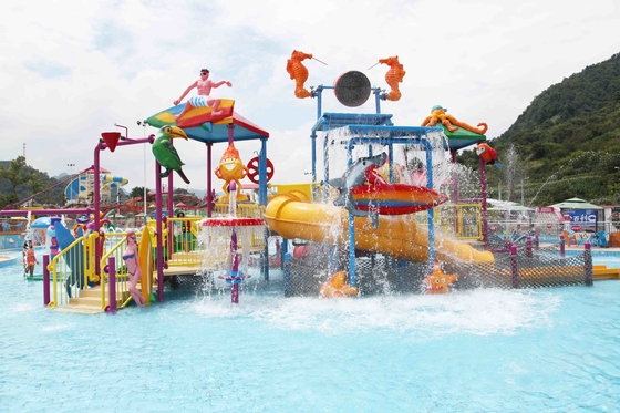 Casa del agua del patio del agua de los niños seguros comerciales al aire libre de la fibra de vidrio para el parque de la aguamarina