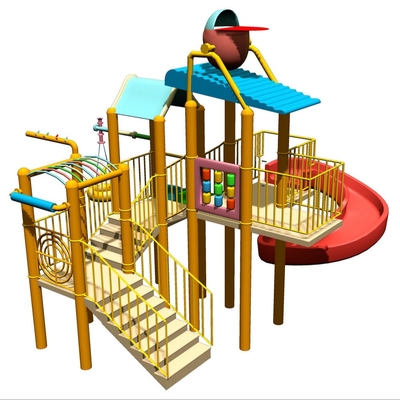 Estructuras del patio de la casa del agua de los niños con el tobogán acuático, red de la subida, espray de agua