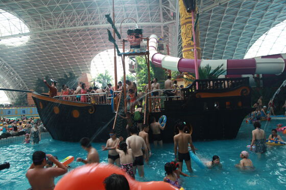 El juego acuático del barco pirata con el tubo de fibra de vidrio colocado a mano y la estructura de acero galvanizado en caliente para soporte llave en mano